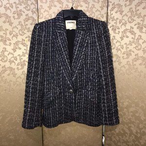 L'AGENCE Blue Black Metallic Tweed Jacket Blazer Size 2